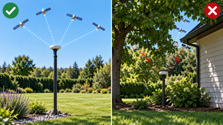 Good and bad RTK base station placement for a robot mower