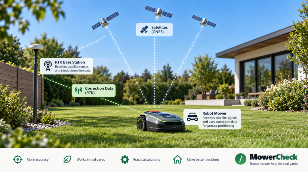 Robot mower losing RTK or GPS signal in a yard