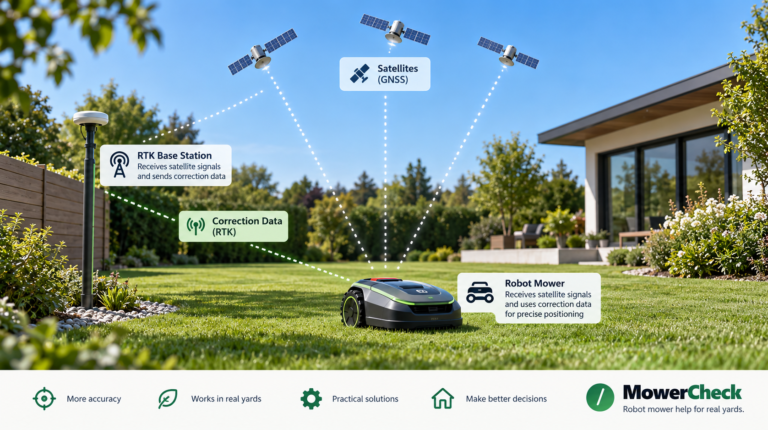 Robot mower losing RTK or GPS signal in a yard