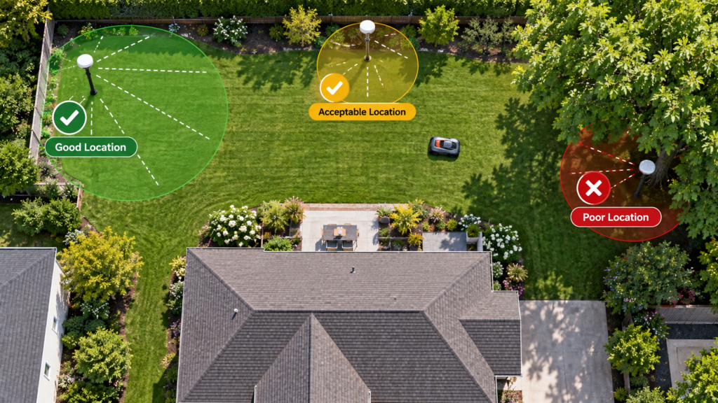Good, acceptable and poor RTK base station placement in a yard